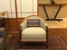 Club Chair with Ming Carving | Chairs by Brian Holcombe Woodworker. Item composed of wood & fabric
