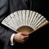 Bespoke Chinese Calligraphy Jade-Finish Bamboo Folding Fan | Mixed Media in Paintings by Dynasty Artisan. Item made of bamboo with paper works with minimalism & eclectic & maximalism style