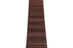 Vintage Persian Kilim Runner in Aubergine with Red Stripes | Area Rug in Rugs by Rug and Kilim