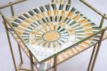 Mayan Sun Ceramic and Mosaic Side Table - No. 1 | Tables by Clare and Romy Studio. Item made of brass with stoneware works with boho & mid century modern style