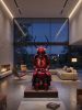 Red Taurus Crimson Iron Samurai Armor Wearable Art | Sculptures by Dynasty Artisan. Item composed of metal & leather compatible with contemporary and japandi style