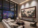 Hand-Painted Silk Blue-Gree Shanshui Misty Peaks Wall Art | Oil And Acrylic Painting in Paintings by Dynasty Artisan. Item composed of wood and fabric in contemporary or eclectic & maximalism style