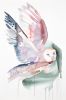 Flying Owl : Original Watercolor Painting on Canvas | Paintings by Elizabeth Becker. Item composed of canvas compatible with minimalism and contemporary style