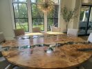 Burl and Glass Dining Table | Tables by Donald Mee Design. Item made of wood & glass