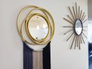 Round Mirror With Gold Edge and Macrame | Decorative Objects by Magdyss Boutique. Item composed of glass and fiber
