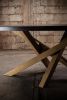 Oval Black Oak Dining Table, Criss Cross Golden Base | Tables by Aeterna Furniture. Item composed of oak wood