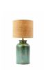 Green metallic ceramic Table Lamp with Raffia Drum Shade | Lamps by ENOceramics. Item composed of fabric and ceramic in boho or japandi style