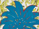 Turquoise and Red Lotus Flower Patterns | Mixed Media by Margaret Lanzetta. Item composed of canvas