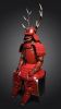 Bespoke Red Iron Samurai Armor Wearable Art II: Deer Horn | Sculptures by Dynasty Artisan. Item composed of metal and leather in contemporary or japandi style