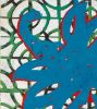 Turquoise and Red Lotus Flower Patterns | Mixed Media by Margaret Lanzetta. Item composed of canvas