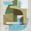 Contemporary Blue and Green Collage in Vintage Frame | Paintings by Suzanne Nicoll Studio. Item made of wood & paper compatible with minimalism and mid century modern style