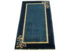 Vintage Chinese Deco style rug in Deep Blue, Gold Border | Area Rug in Rugs by Rug and Kilim