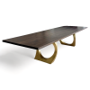 Charcoal walnut brass halo dining table | Tables by YJ Interiors. Item made of walnut with brass works with mid century modern & contemporary style