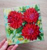 Dahlias flowers painting on canvas, Original red flowers art | Oil And Acrylic Painting in Paintings by Iryna Fedarava. Item composed of canvas and synthetic in contemporary or country & farmhouse style