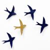 Set Of 10 Swallows - Deep Navy Blue and Gold Metallic | Wall Sculpture in Wall Hangings by Elizabeth Prince Ceramics. Item made of stoneware works with contemporary & coastal style