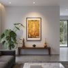 Yunjin Silk Brocade Yellow Dzambhala Thangka Art | Embroidery in Wall Hangings by Dynasty Artisan. Item composed of wood and fabric in contemporary or eclectic & maximalism style