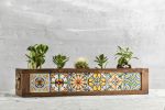 Wooden Planter with 6 Mexican Tiles, Indoor and Outdoor | Vases & Vessels by Halohope Design. Item made of wood