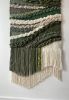 Long Wool Tapestry | Fiber Art "Serenity in Green" | Wall Hangings by Tissage Sauvage. Item made of wood & cotton compatible with boho and country & farmhouse style