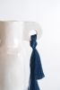 Handmade Ceramic Vase #606 in White Glaze with Blue Fringe | Vases & Vessels by Karen Gayle Tinney. Item composed of cotton & ceramic compatible with boho and coastal style
