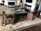 Glass Top Trestle Table | Dining Table in Tables by Zawalich Woodwork + Design. Item composed of walnut & glass