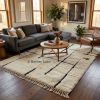 Handmade Wool Area Rug Moroccan Berber Rug, Cream Geometric | Rugs by Berber Luxe. Item made of wool compatible with boho and art deco style