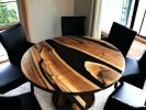 Round Black Epoxy Dining Table, Resin Wooden Table Top | Tables by Innovative Home Decors. Item composed of wood in country & farmhouse or art deco style