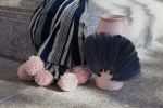 indigo stripe pom pom throw/blush | Apparel in Apparel & Accessories by Charlie Sprout. Item made of fabric