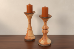 Handcrafted Solid Cherry Wood Pillar Candlestick Holders | Lighting by Holzkunst Samuel Meisinger. Item composed of wood in art deco or traditional style