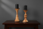 Handcrafted Solid Cherry Wood Pillar Candlestick Holders | Lighting by Holzkunst Samuel Meisinger. Item composed of wood in art deco or traditional style