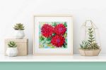Dahlias flowers painting on canvas, Original red flowers art | Oil And Acrylic Painting in Paintings by Iryna Fedarava. Item composed of canvas and synthetic in contemporary or country & farmhouse style
