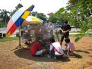 The Migration of the Rhinoceros - Jui-Yen | Public Sculptures by Roger Gaudreau | Muar Chung Hwa High School in Muar. Item composed of metal and stone