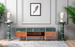Famed Rainforest Marble TV Cabinet with Drawers | Media Console in Storage by LAGU. Item made of wood