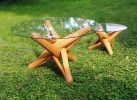"lock" sculptural caramel bamboo dining table (base) | Tables by JAN PAUL. Item composed of bamboo and glass in mid century modern or contemporary style