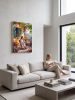 Hand-Painted Italian Riviera Sunlit Patio on Linen Art | Oil And Acrylic Painting in Paintings by Dynasty Artisan. Item made of linen works with contemporary & eclectic & maximalism style