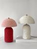 The Knitty Table Lamp in Cherry Red and Pale Pink | Lamps by Meg Morrison. Item made of fabric with ceramic works with boho & mid century modern style