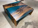 Coffee Table - Blue Epoxy Resin Coffee Table - Art Room | Tables by TigerWoodAtelier. Item composed of walnut compatible with boho and art deco style