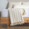 Cream Plaid Throw Blanket & Bed Spread | Linens & Bedding by Lumina Design. Item made of cotton works with boho & mid century modern style