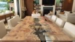 Live Edge Dining Table, Maple Burl Glass River Table 44x94 | Tables by Lumberlust Designs. Item made of maple wood & steel compatible with eclectic & maximalism and coastal style
