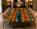 Blue Epoxy Dining Table, Luxury Resin Dining Table Top | Tables by Innovative Home Decors. Item composed of wood in country & farmhouse or art deco style