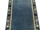 Vintage Chinese Deco style runner in Deep Blue, Off White | Area Rug in Rugs by Rug and Kilim