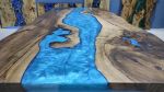 Live Edge Walnut Turquoise Epoxy Resin Dining Table | Tables by LuxuryEpoxyFurniture. Item composed of wood and synthetic
