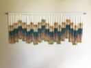 STEPS GOLD Peach Pink Textile Wall Hanging, Custom Fiber Art | Macrame Wall Hanging in Wall Hangings by Wallflowers Hanging Art. Item made of oak wood & fabric compatible with boho and mid century modern style