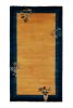 Vintage Chinese Deco style rug in Gold, Blue Border, Beige | Area Rug in Rugs by Rug and Kilim