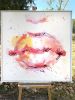 Minimalistic modern handmade painting "red lips" | Oil And Acrylic Painting in Paintings by Monique van Steen | Ocean Drive Ibiza in Eivissa. Item composed of canvas compatible with minimalism and contemporary style