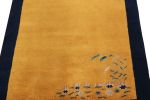 Vintage Chinese Deco style rug in Gold, Navy Border, Green | Area Rug in Rugs by Rug and Kilim