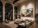 Hand-Painted Autumn Colors: Blue and Green Silk/Xuan Art | Oil And Acrylic Painting in Paintings by Dynasty Artisan. Item composed of wood and fabric in contemporary or eclectic & maximalism style