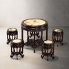Imperial Black Gold Marble Round Table and 5 Stools Set | Dining Table in Tables by Dynasty Artisan. Item composed of wood compatible with contemporary and eclectic & maximalism style