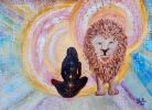 Lion Spirit Animal | Oil And Acrylic Painting in Paintings by Elena Parau. Item made of paper works with minimalism & contemporary style