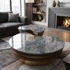 Starry Blue Marble Walnut Spiral Nesting Coffee Table Set | Tables by Dynasty Artisan. Item made of wood with marble works with minimalism & contemporary style