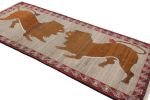 Vintage Gabbeh Persian Runner Rug in Gray with Lion | Area Rug in Rugs by Rug and Kilim